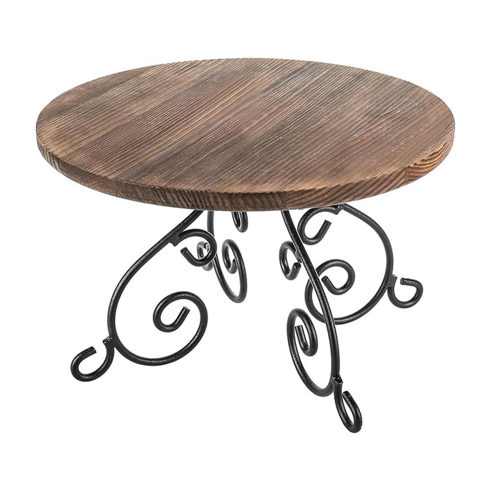 12" Rustic Wood & Metal Cake Stand