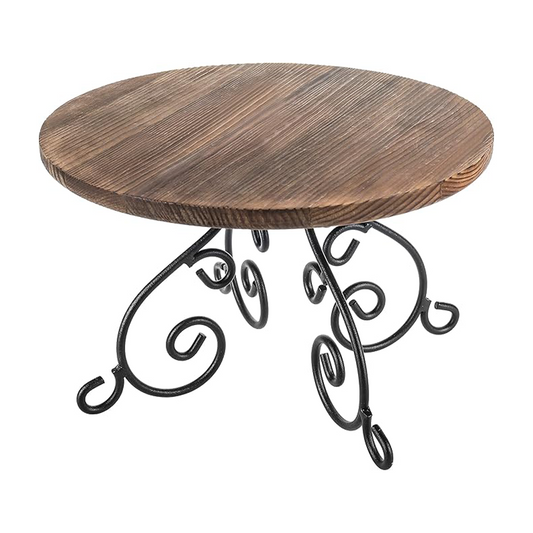 12" Rustic Wood & Metal Cake Stand