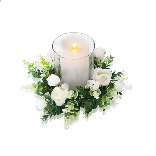 White Rose Candle Ring Centerpiece