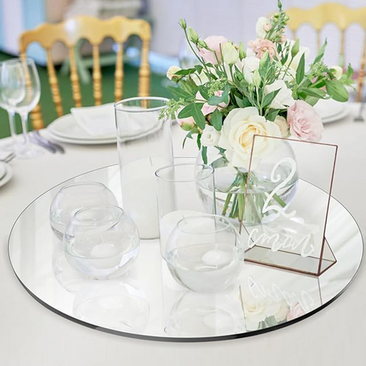 Round Mirror Table Centerpiece with Table Number Display